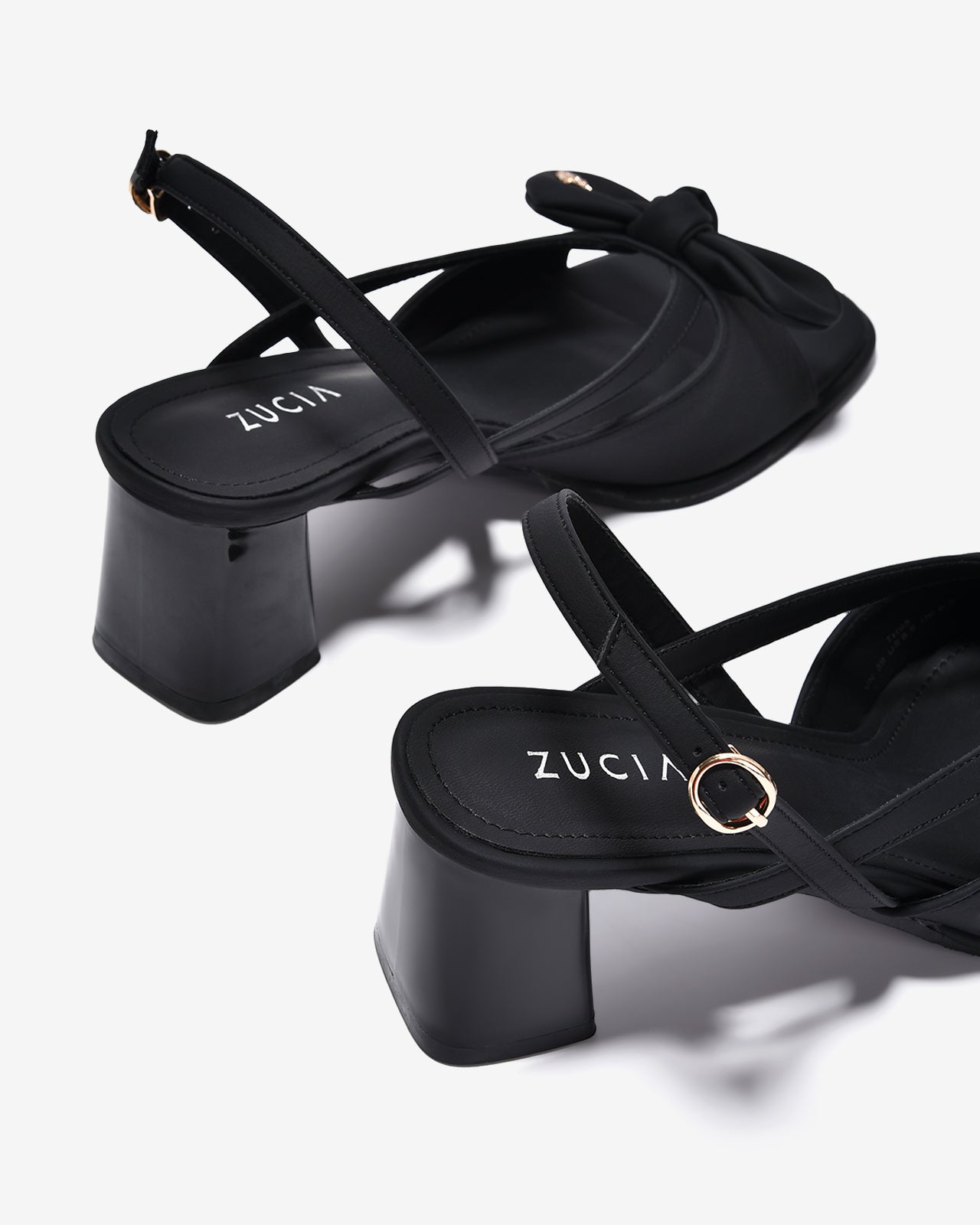 Sandal Cao Gót Zucia Quai Thắt Nơ Đính Logo-STH95-Đen Color1