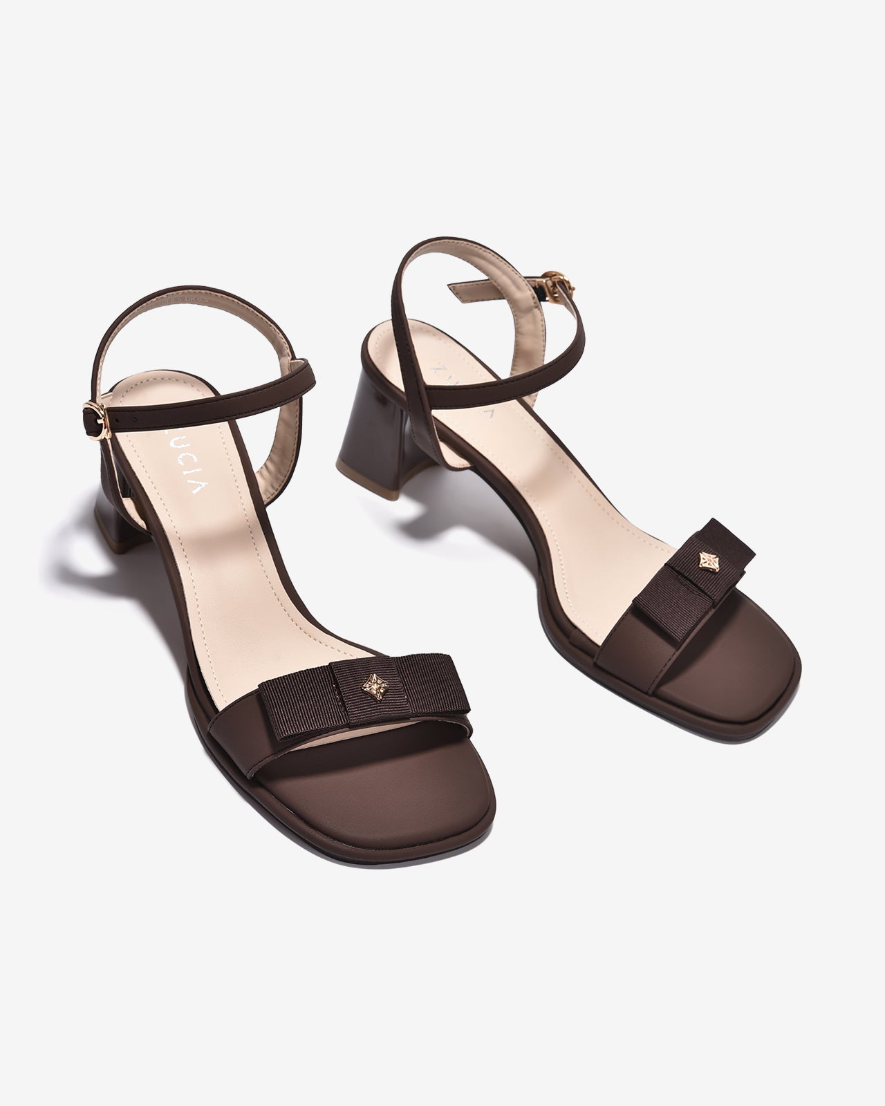 Sandal Cao Gót Zucia Nơ Ruy Băng Đính Logo-STH98Nâu Color1