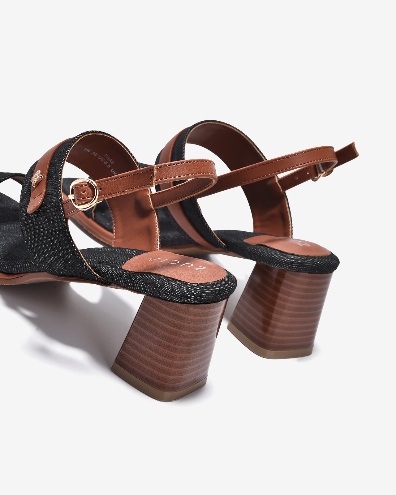 Giày Sandal Cao Gót Zucia Chất Liệu Phối-STHA6-Đen Color1