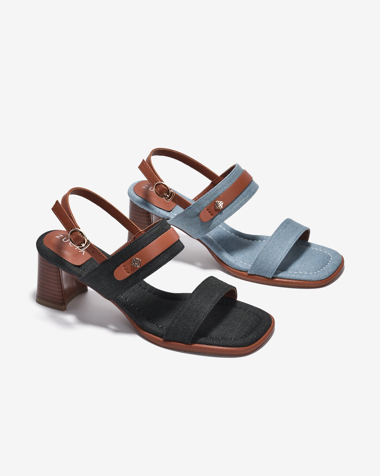 Giày Sandal Cao Gót Zucia Chất Liệu Phối-STHA6-Đen Color1