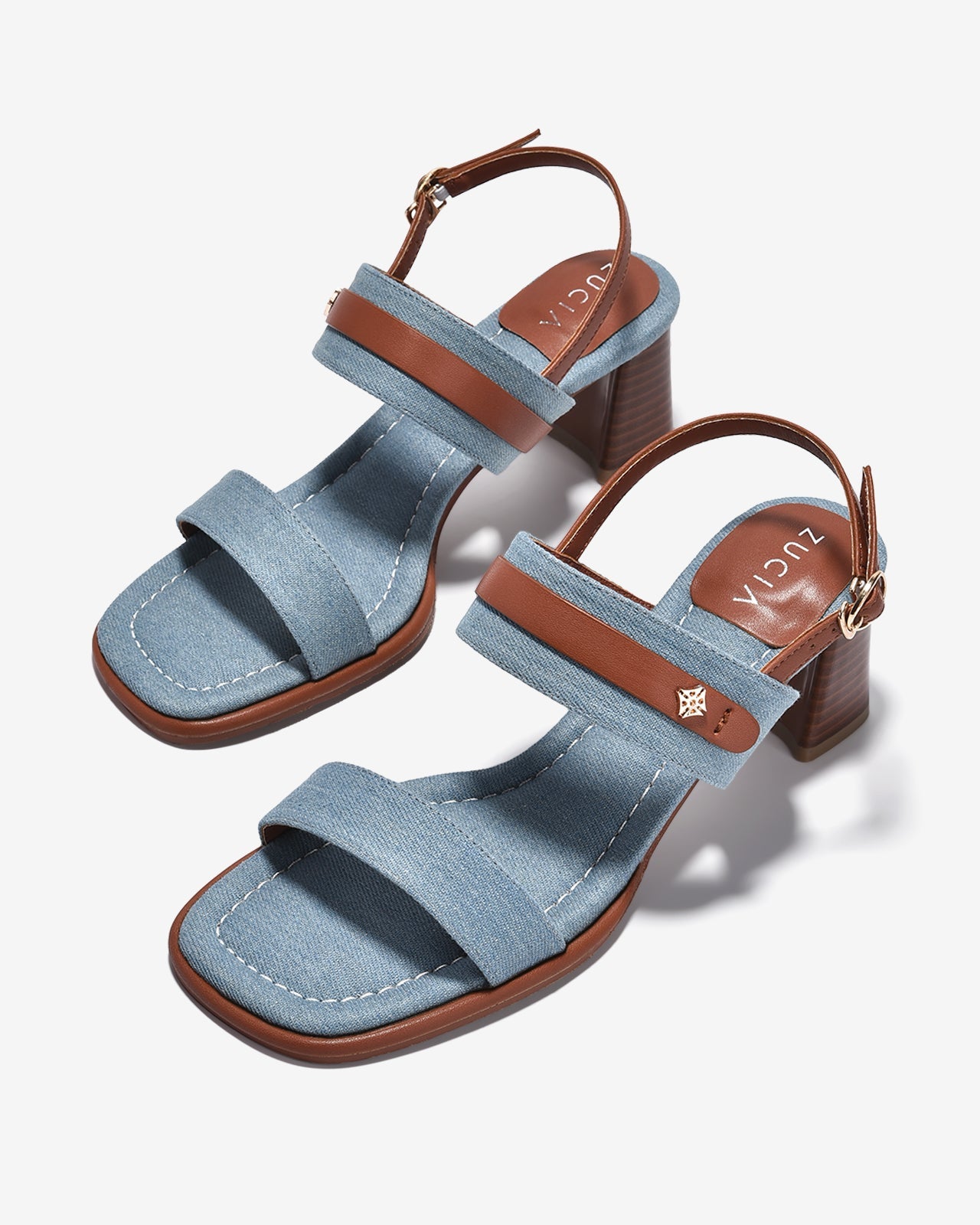 Giày Sandal Cao Gót Zucia Chất Liệu Phối-STHA6-Xanh Color1