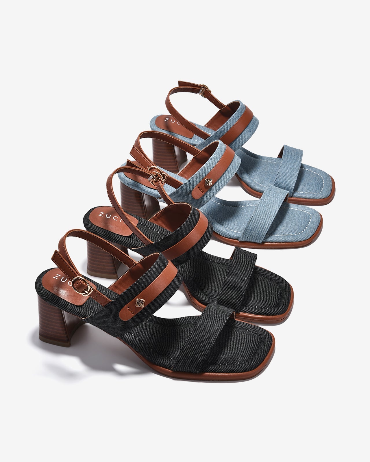 Giày Sandal Cao Gót Zucia Chất Liệu Phối-STHA6-Xanh Color1