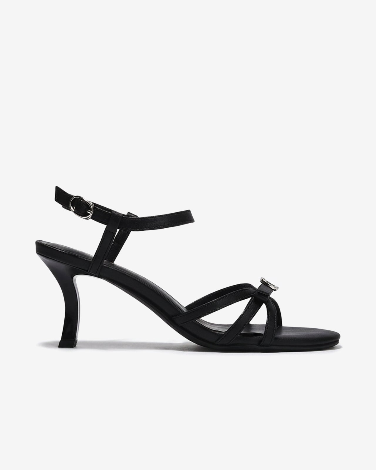 Sandal Cao Gót Zucia Quai Mảnh Đính Nơ Phối Đá-STHC1Đen Color1First