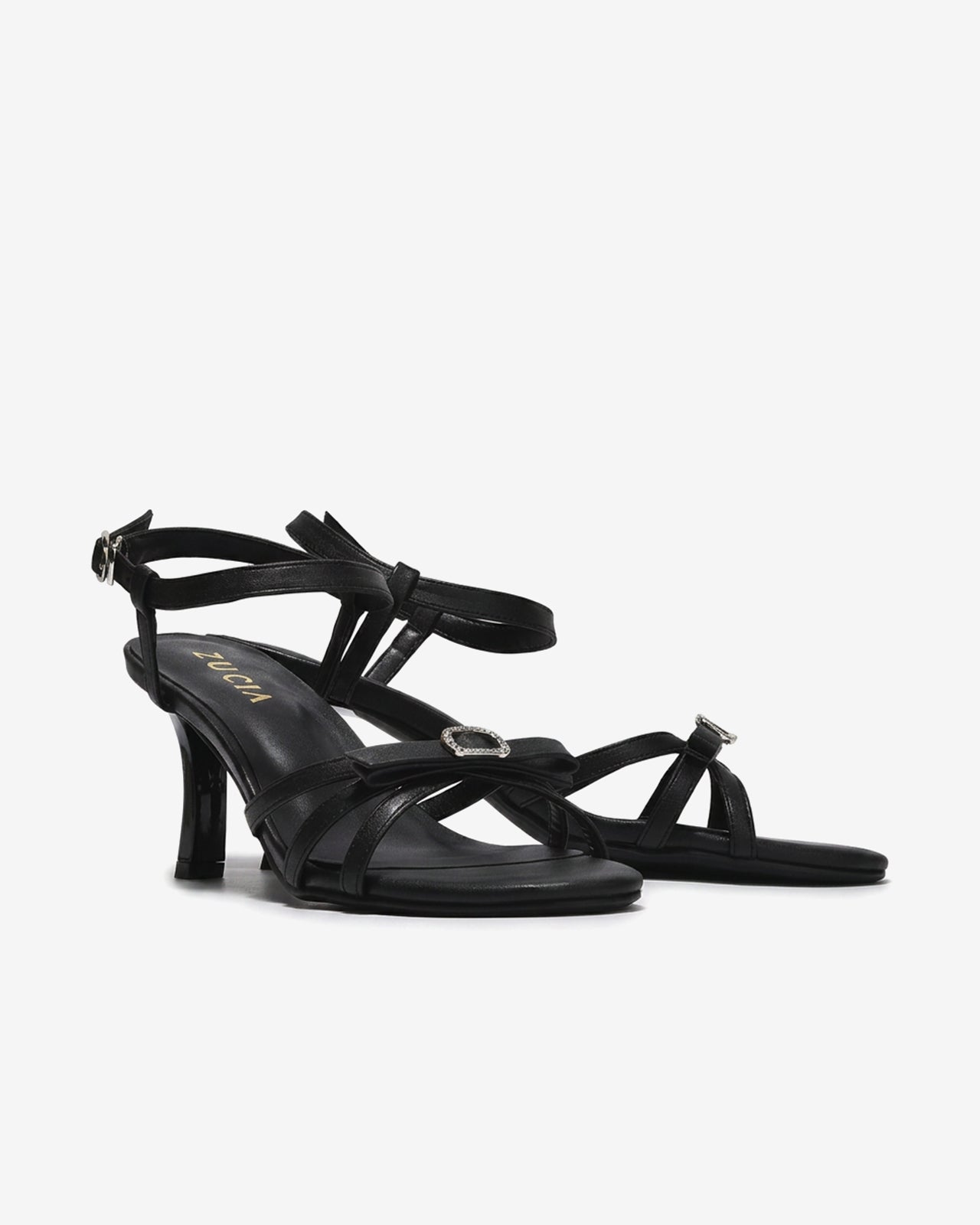 Sandal Cao Gót Zucia Quai Mảnh Đính Nơ Phối Đá-STHC1Đen Color1