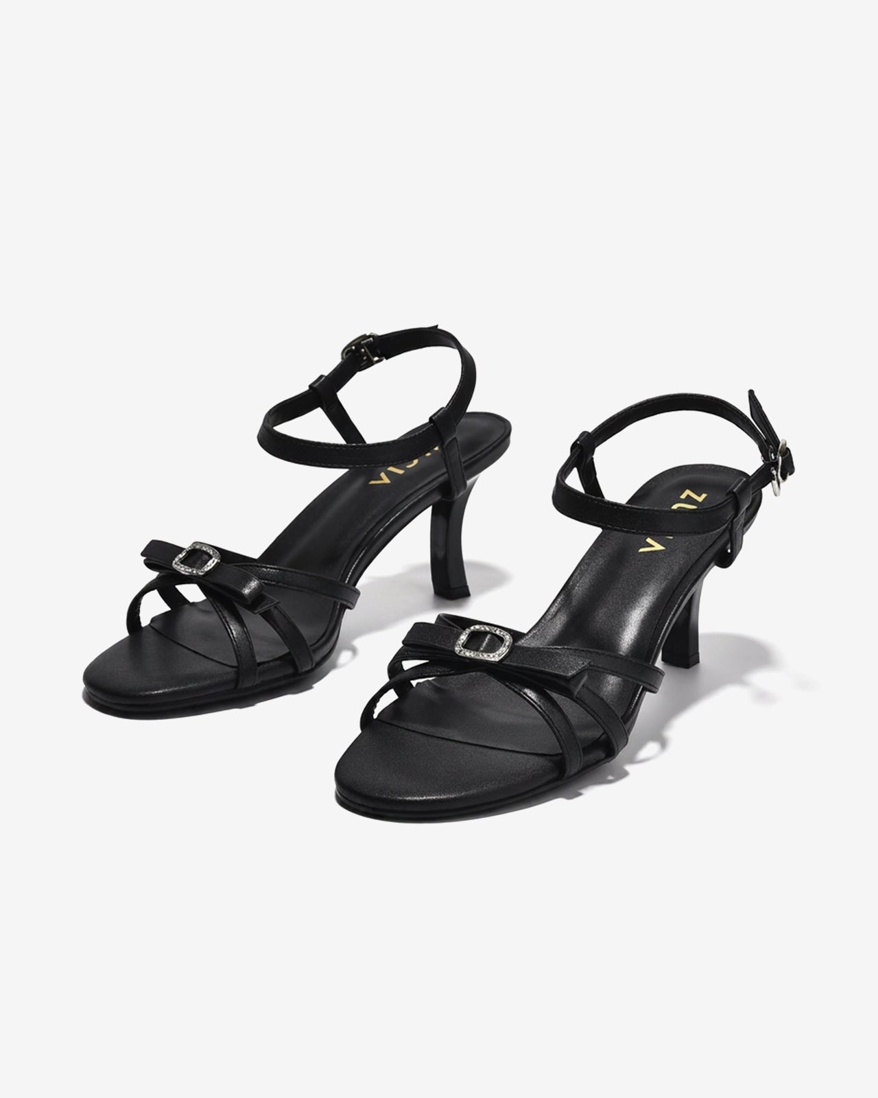 Sandal Cao Gót Zucia Quai Mảnh Đính Nơ Phối Đá-STHC1Đen Color1