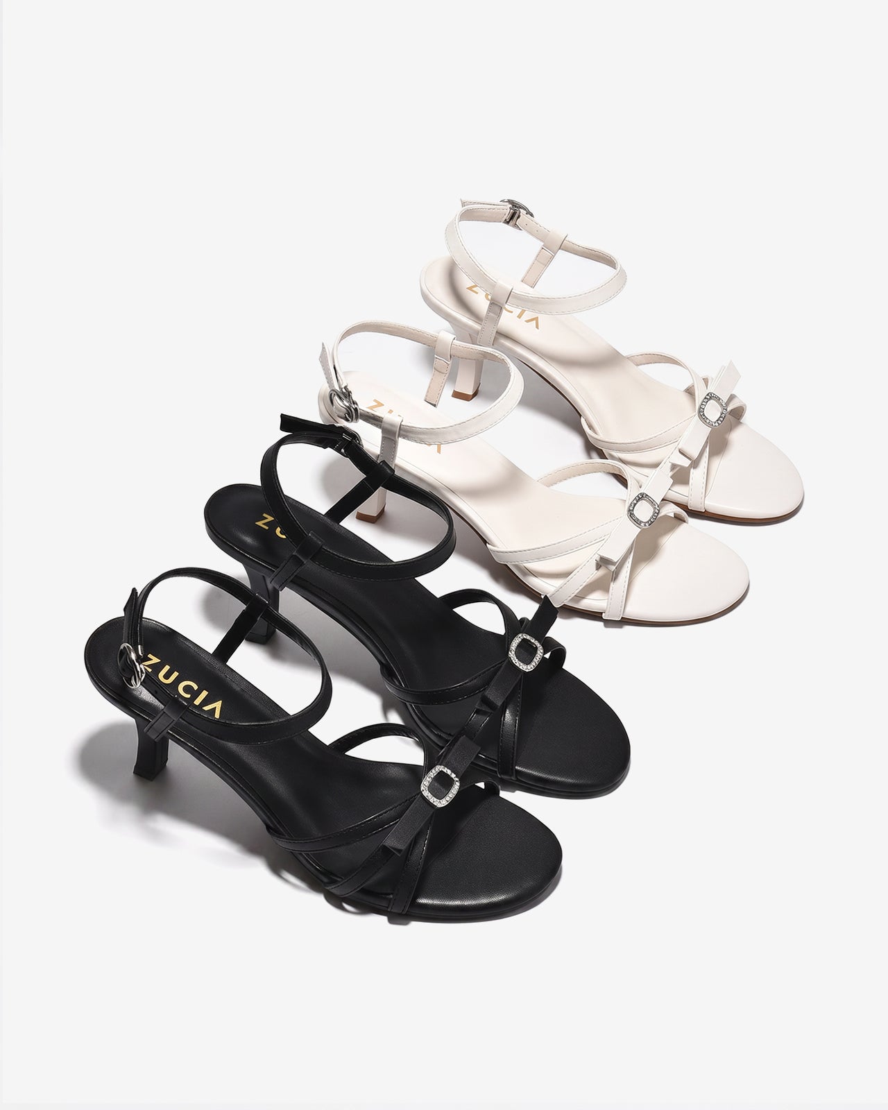 Sandal Cao Gót Zucia Quai Mảnh Đính Nơ Phối Đá-STHC1Đen Color1