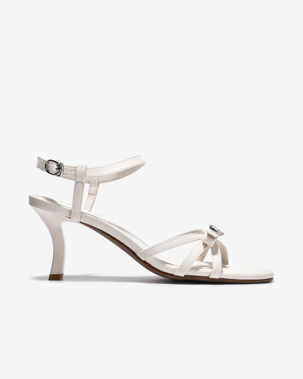 Sandal Cao Gót Zucia Quai Mảnh Đính Nơ Phối Đá-STHC1Kem Color1First