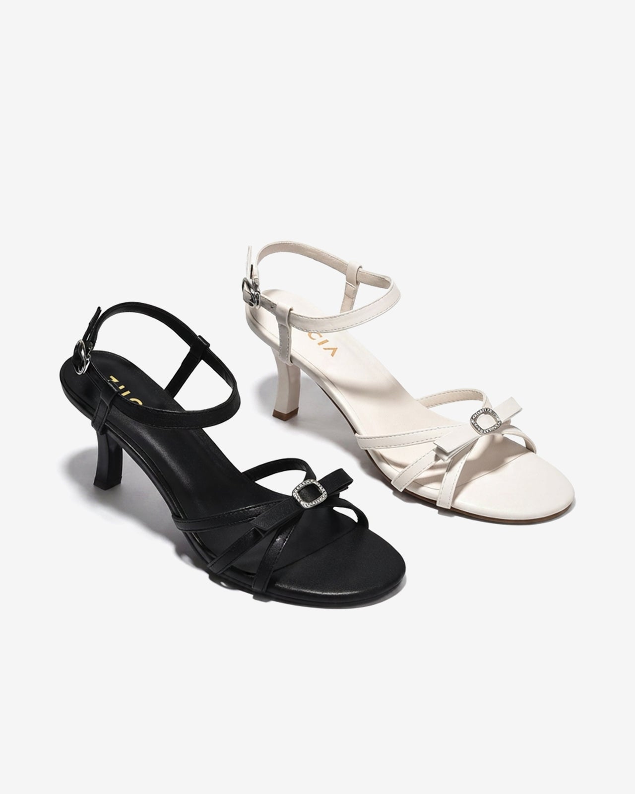 Sandal Cao Gót Zucia Quai Mảnh Đính Nơ Phối Đá-STHC1Kem Color1