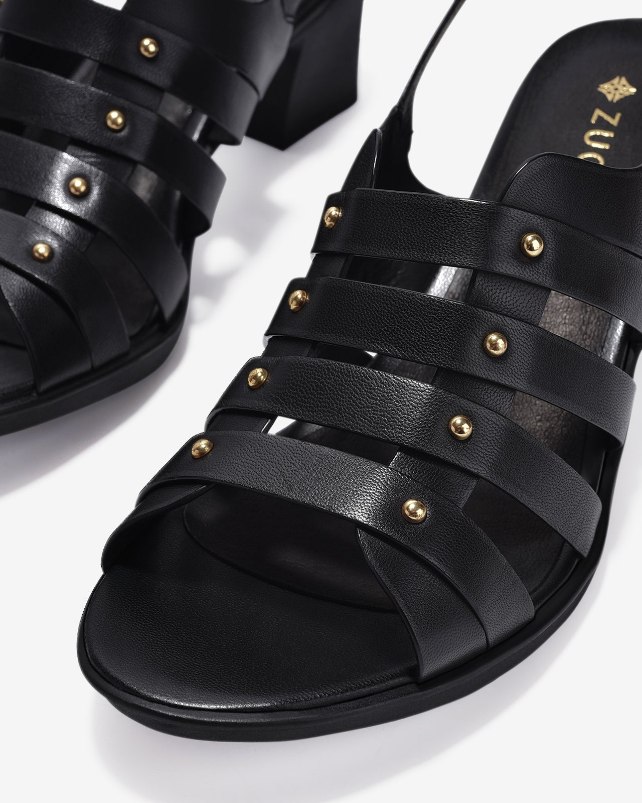 Giày Sandal Cao Gót Zuciani Quai Ngang Phối Kim Loại-SCM14Đen Color1
