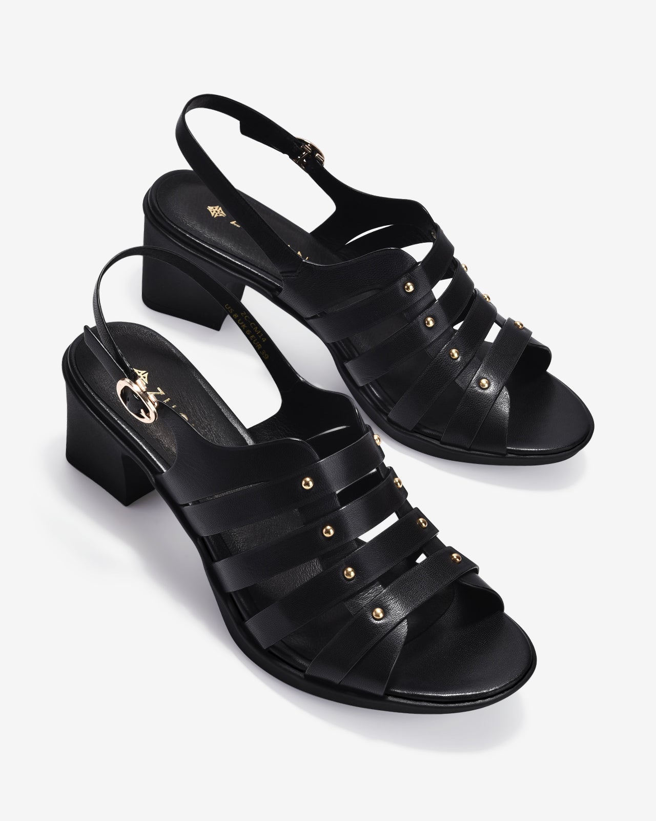Giày Sandal Cao Gót Zuciani Quai Ngang Phối Kim Loại-SCM14Đen Color1