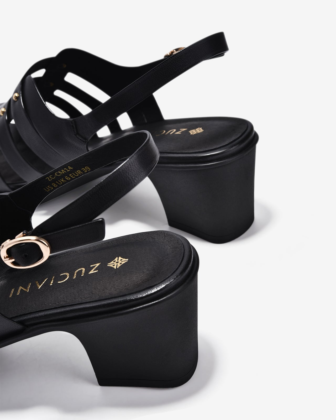 Giày Sandal Cao Gót Zuciani Quai Ngang Phối Kim Loại-SCM14Đen Color1