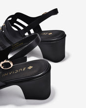 Giày Sandal Cao Gót Zuciani Quai Ngang Phối Kim Loại-SCM14Đen Color1