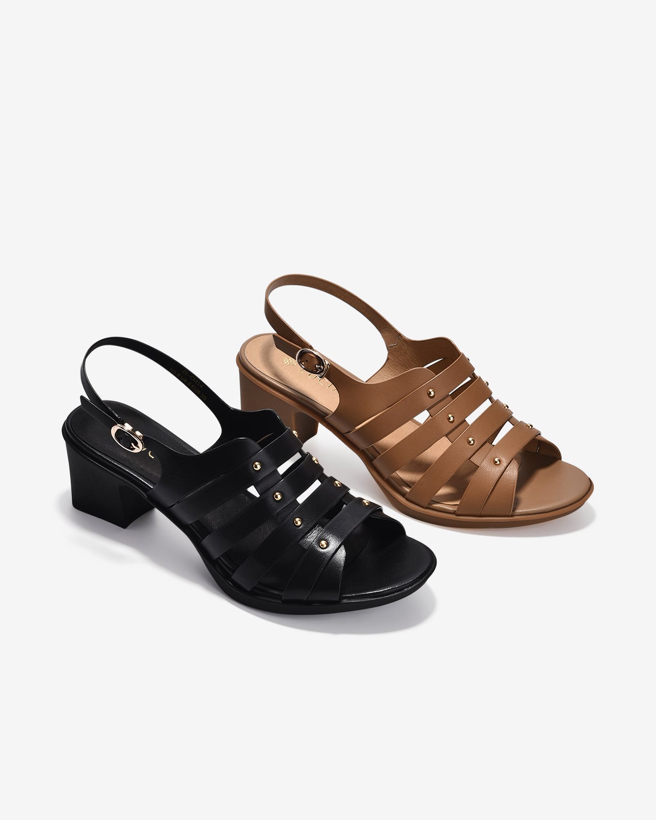 Giày Sandal Cao Gót Zuciani Quai Ngang Phối Kim Loại-SCM14Đen Color1