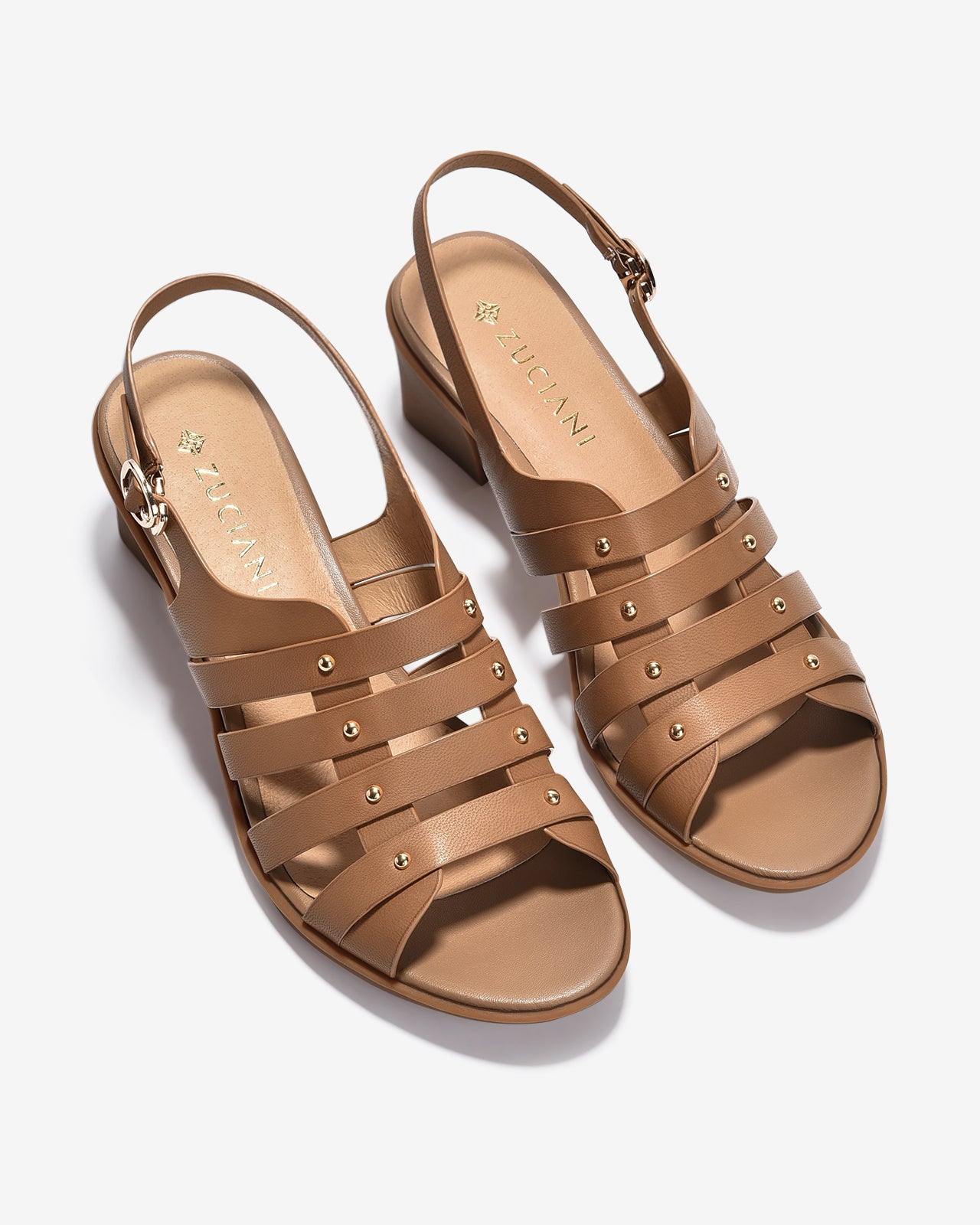 Giày Sandal Cao Gót Zuciani Quai Ngang Phối Kim Loại-SCM14Nâu Color1