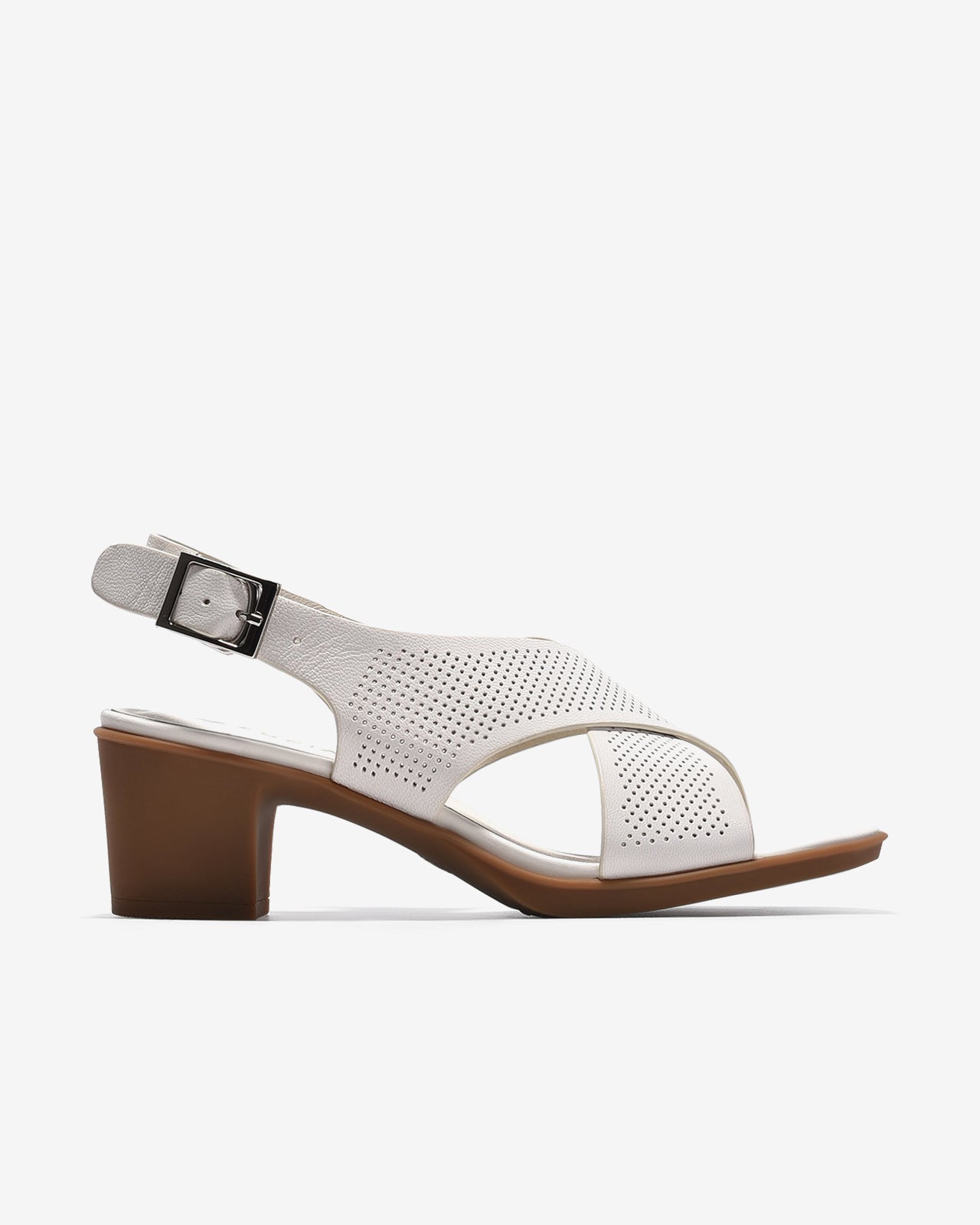 Giày Sandal Cao Gót Zuciani Đế Trụ Quai Chéo-SCM17-Trắng Color1First