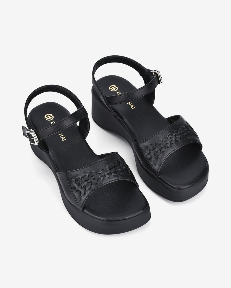 Giày Sandal Đông Hải Quai Họa Tiết Cách Điệu-S32D9Đen Color1