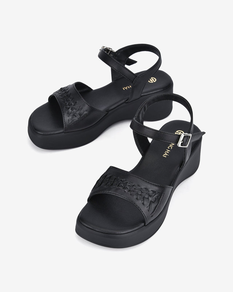 Giày Sandal Đông Hải Quai Họa Tiết Cách Điệu-S32D9Đen Color1