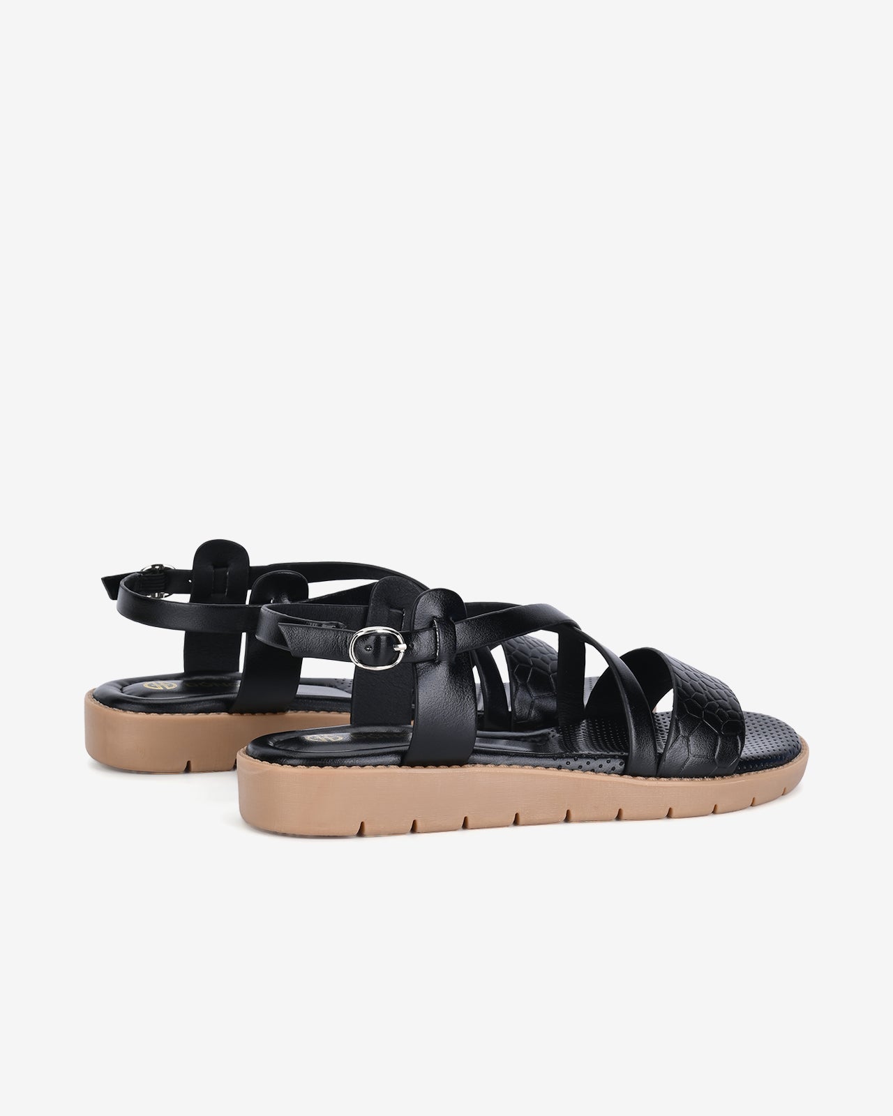Giày Sandals Nữ Đông Hải Quai Ngang Da Dập Vân-S7428Đen Color1