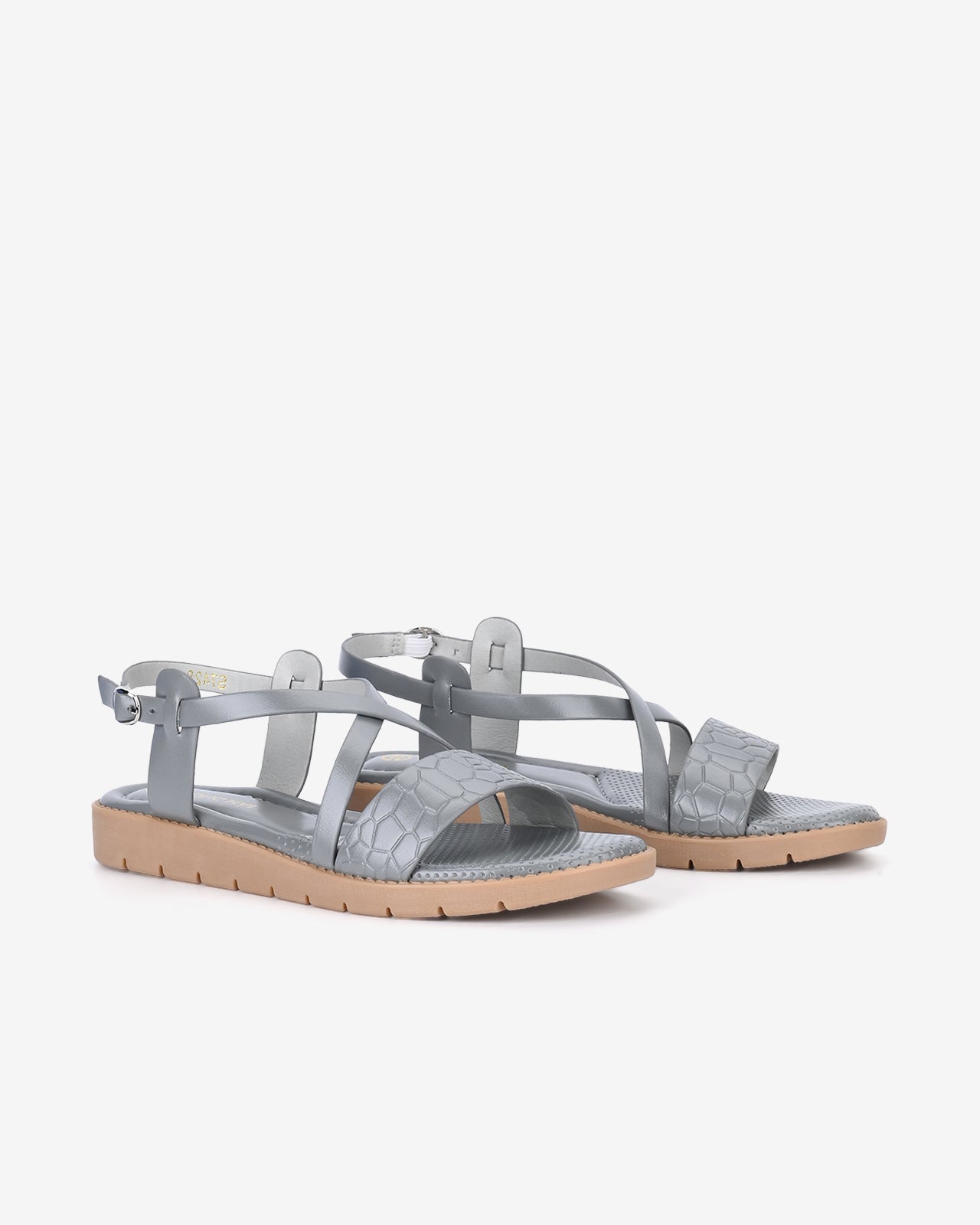 Giày Sandals Nữ Đông Hải Quai Ngang Da Dập Vân-S7428Xám Color1