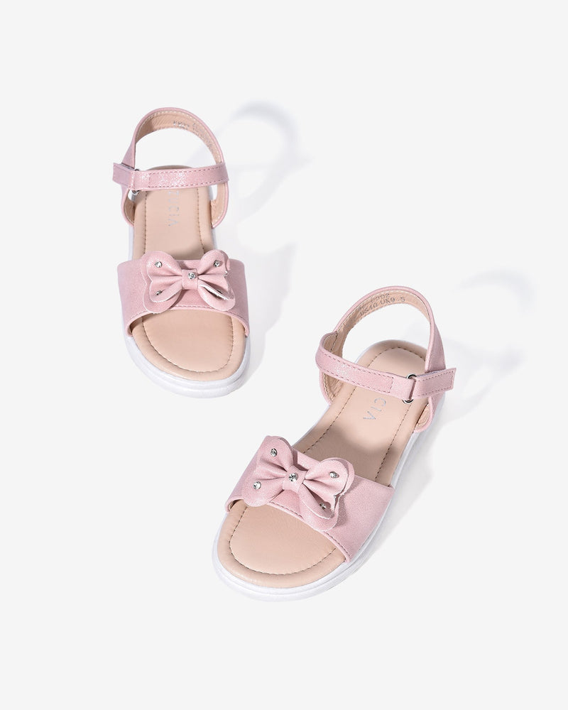 Giày Sandals Trẻ Em Quai Ngang Đính Nơ-SCS02-Hồng Color1