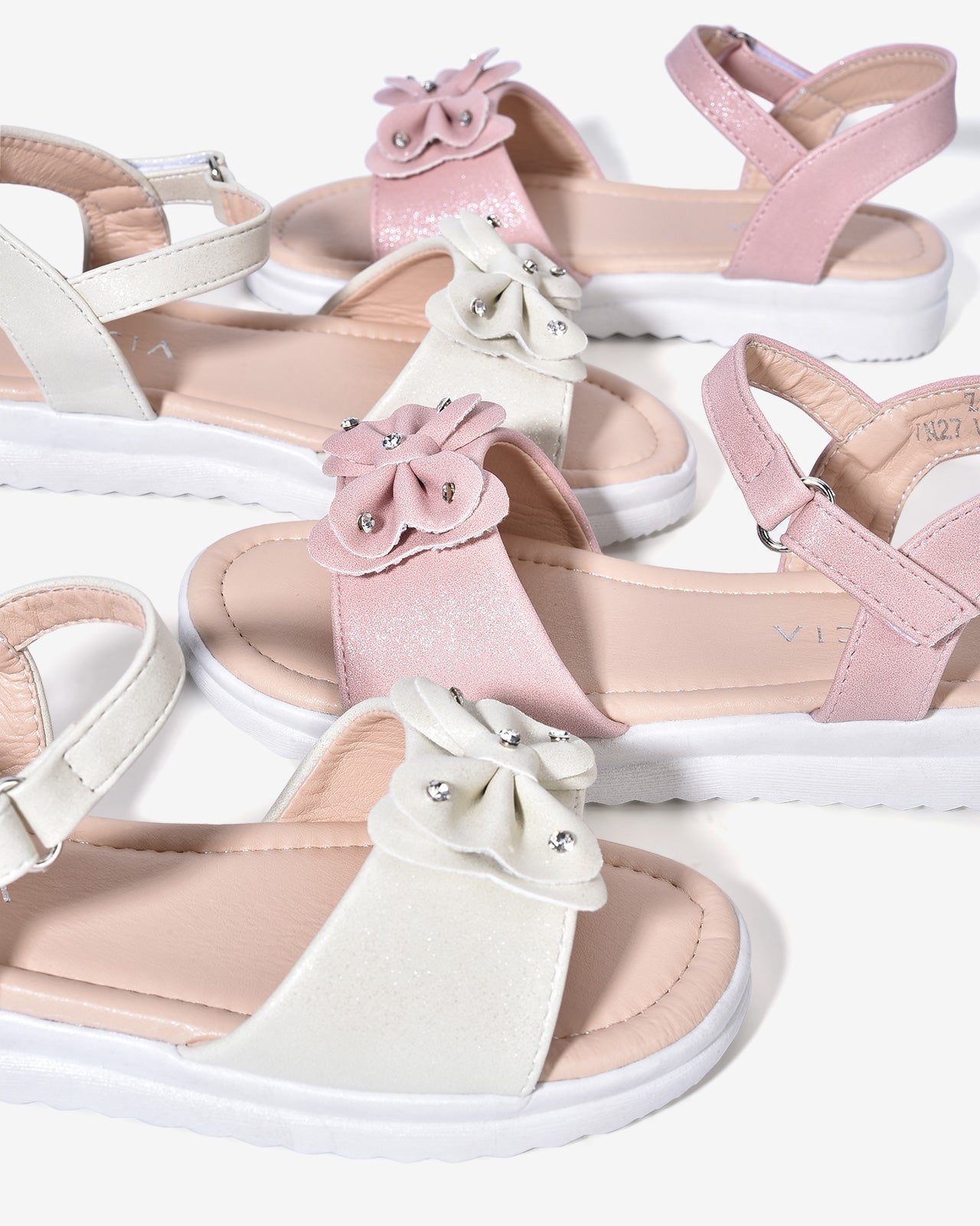 Giày Sandals Trẻ Em Quai Ngang Đính Nơ-SCS02-Hồng Color1