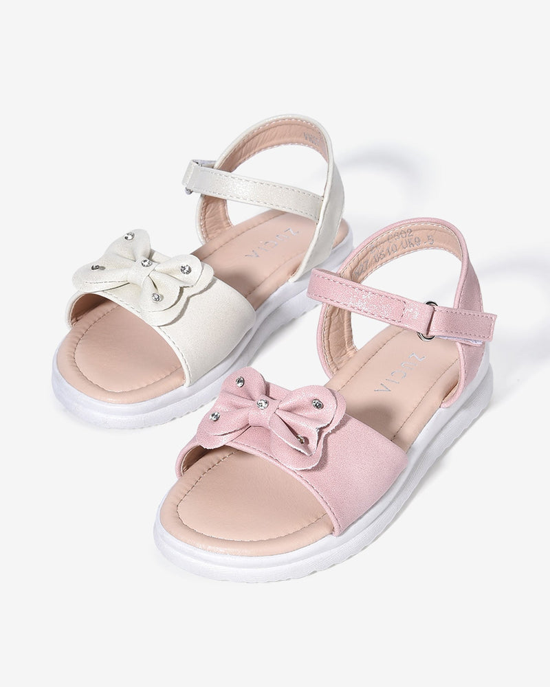 Giày Sandals Trẻ Em Quai Ngang Đính Nơ-SCS02-Kem Color1