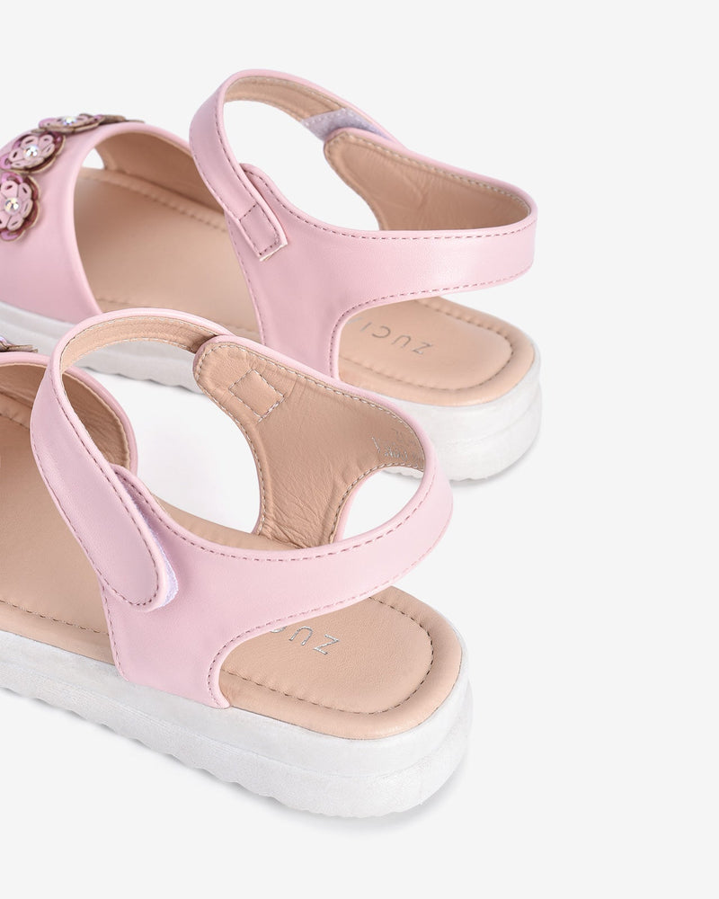 Giày Sandals Trẻ Em Đính Hoa Ngọc-SCS04-Hồng Color2