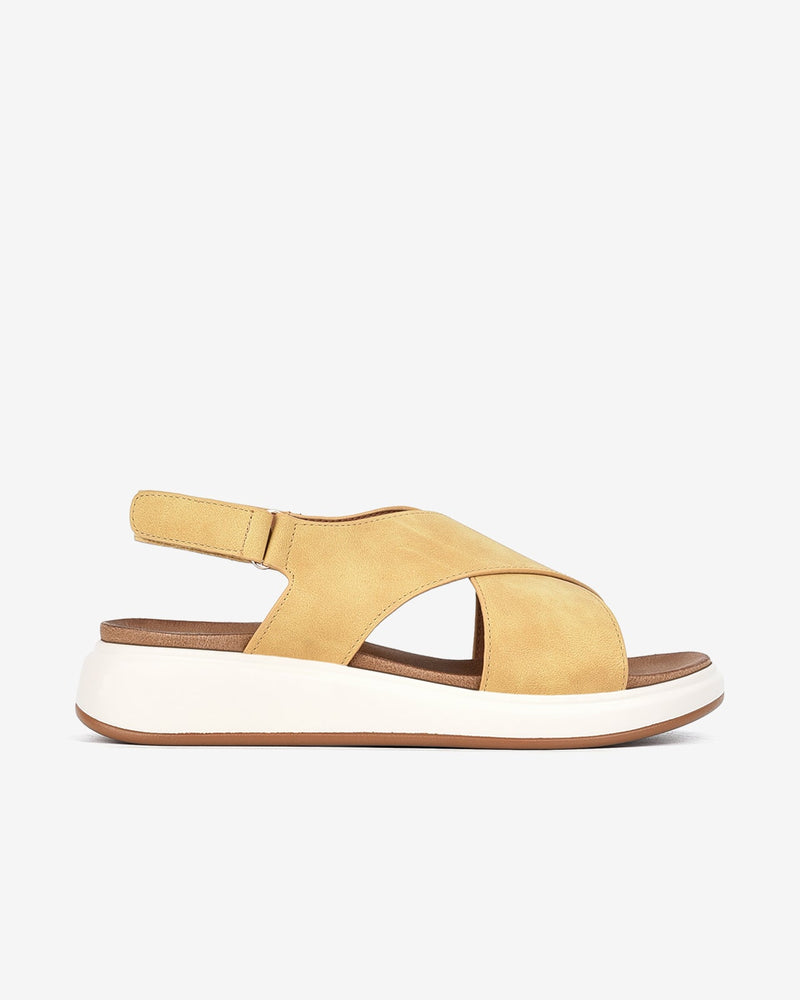 Giày Sandal Zucia Đế Bằng Quai Đôi Đan Chéo-SHLD6-Vàng Color3First