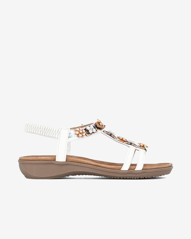 Giày Sandal Zucia Quai T-Strap Đính Hoa-SHLE3-Trắng Color2First