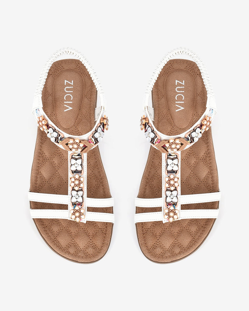 Giày Sandal Zucia Quai T-Strap Đính Hoa-SHLE3-Trắng Color2