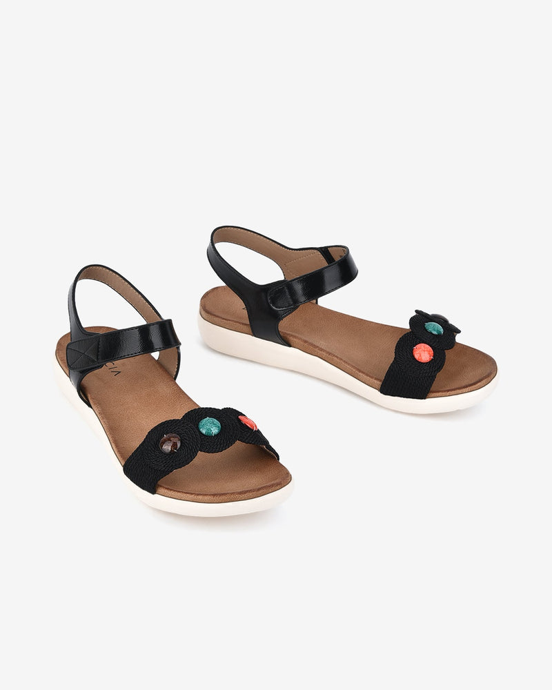 Giày Sandal Zucia Quai Tròn Cách Điệu Đính Hạt-SHLE4-Đen Color1
