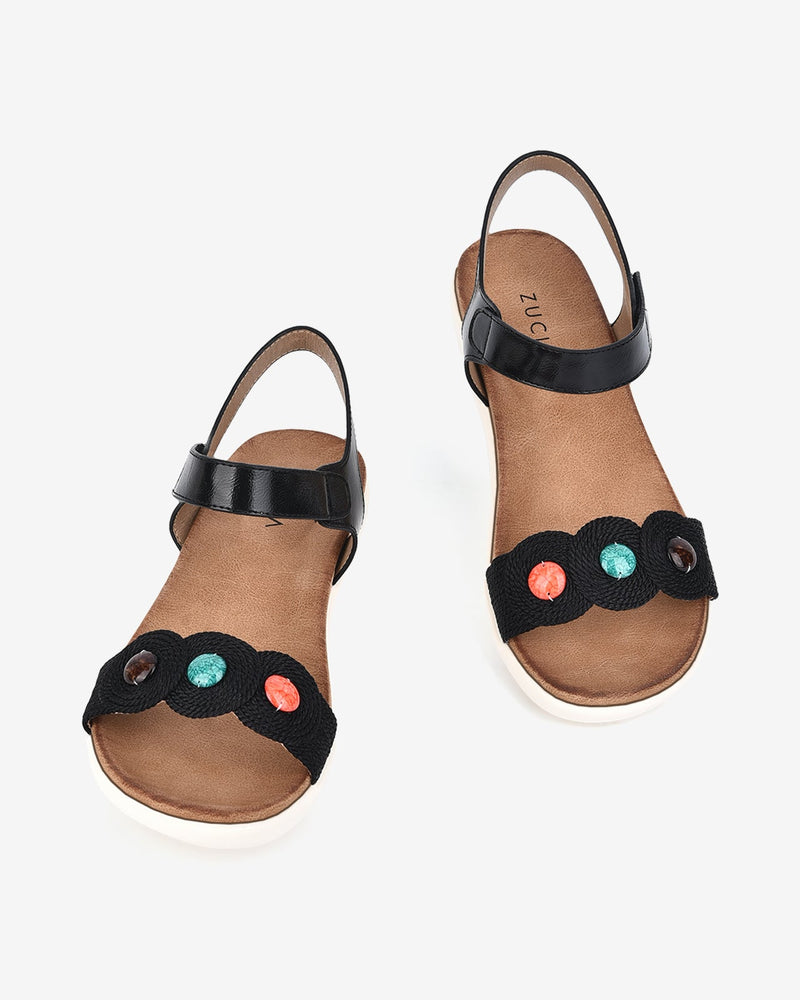 Giày Sandal Zucia Quai Tròn Cách Điệu Đính Hạt-SHLE4-Đen Color1