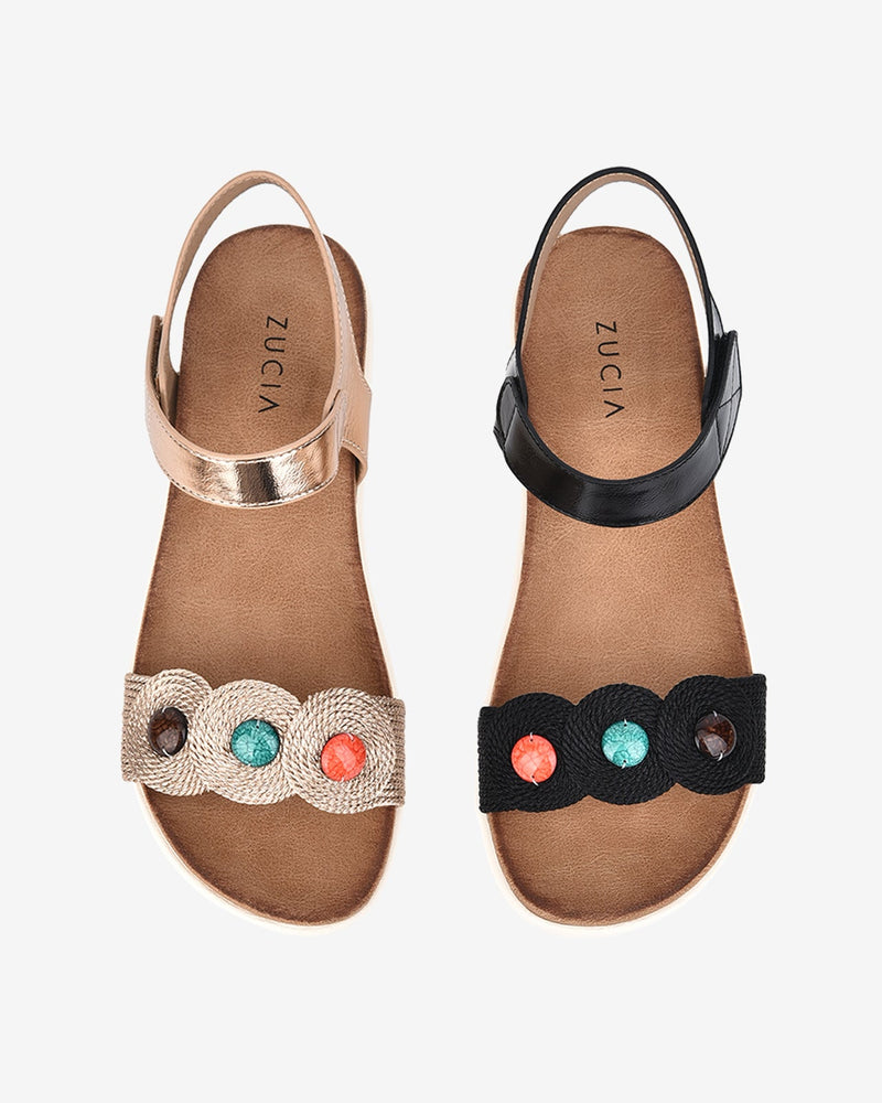 Giày Sandal Zucia Quai Tròn Cách Điệu Đính Hạt-SHLE4-Đen Color2