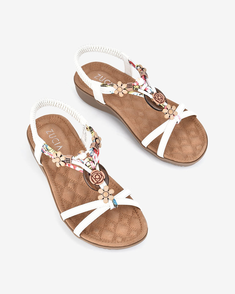 Giày Sandal Zucia Quai Chéo Đính Hoa-SHLE7-Trắng Color1
