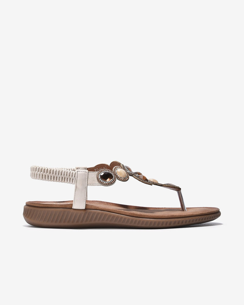 Giày Sandal Zucia Đế Bằng Quai Phối Đá-SHLH1-Kem Color1First