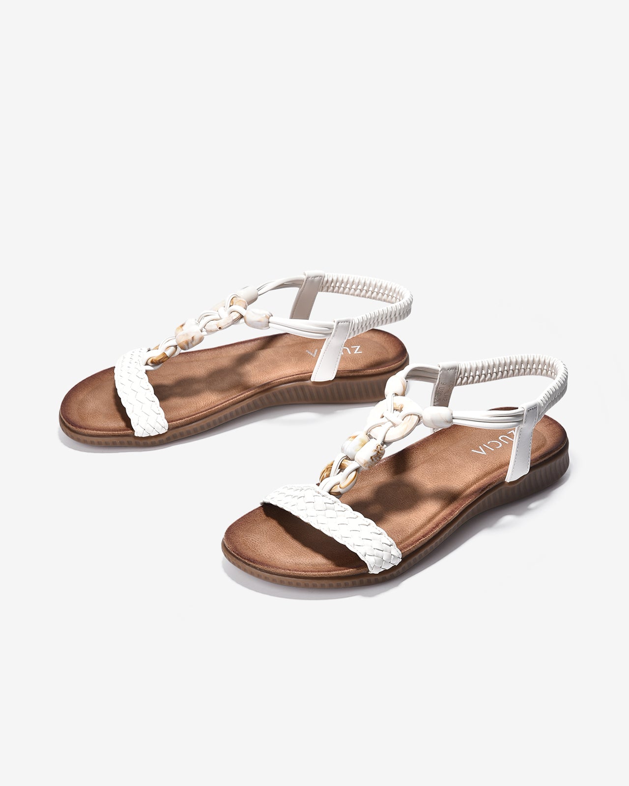 Giày Sandal Zucia Đế Bằng Quai Đan Đính Đá-SHLH2-Trắng Color1