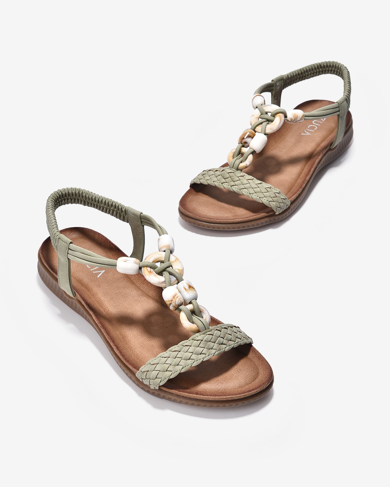 Giày Sandal Zucia Đế Bằng Quai Đan Đính Đá-SHLH2-Xanh Lá Color1