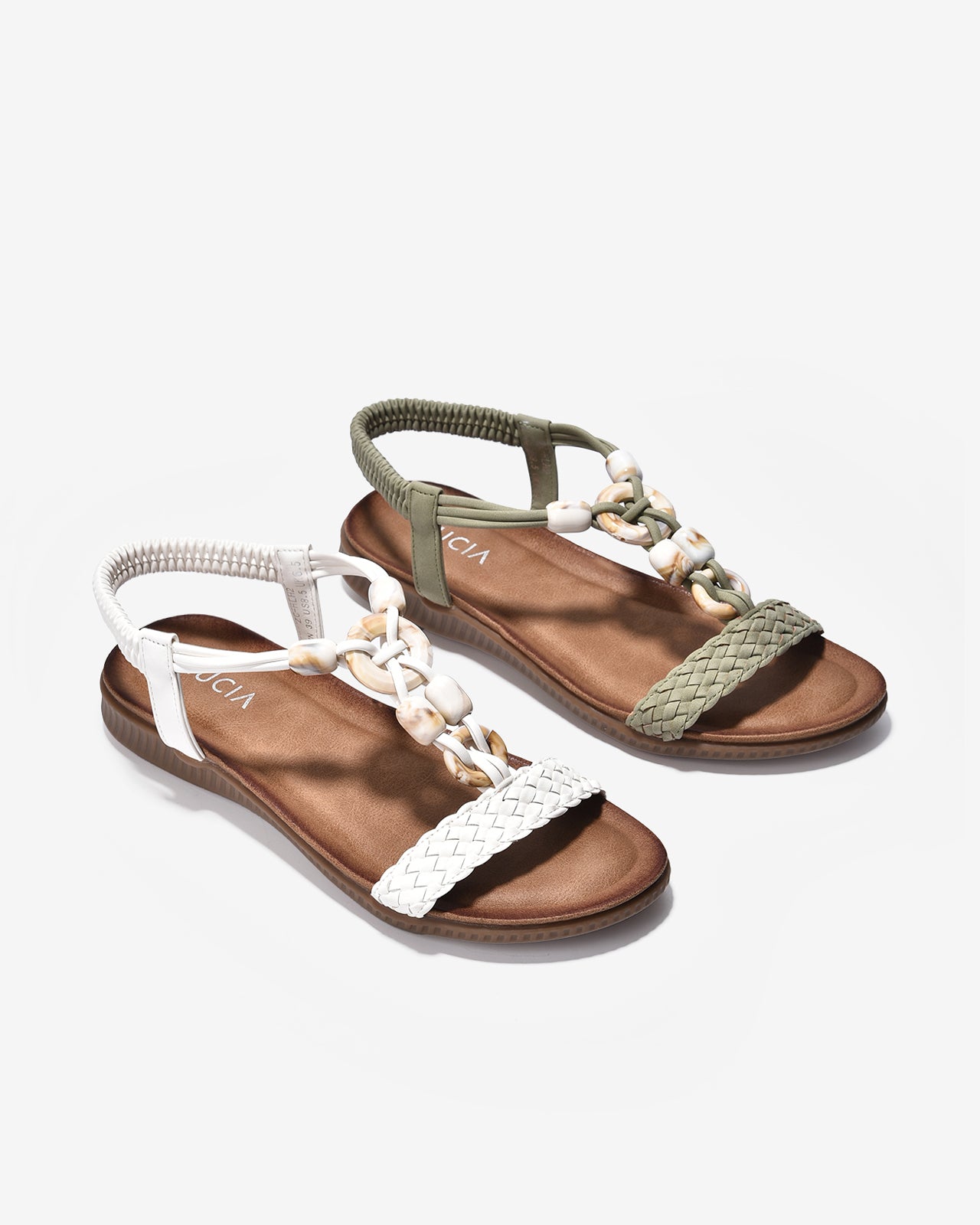 Giày Sandal Zucia Đế Bằng Quai Đan Đính Đá-SHLH2-Xanh Lá Color1