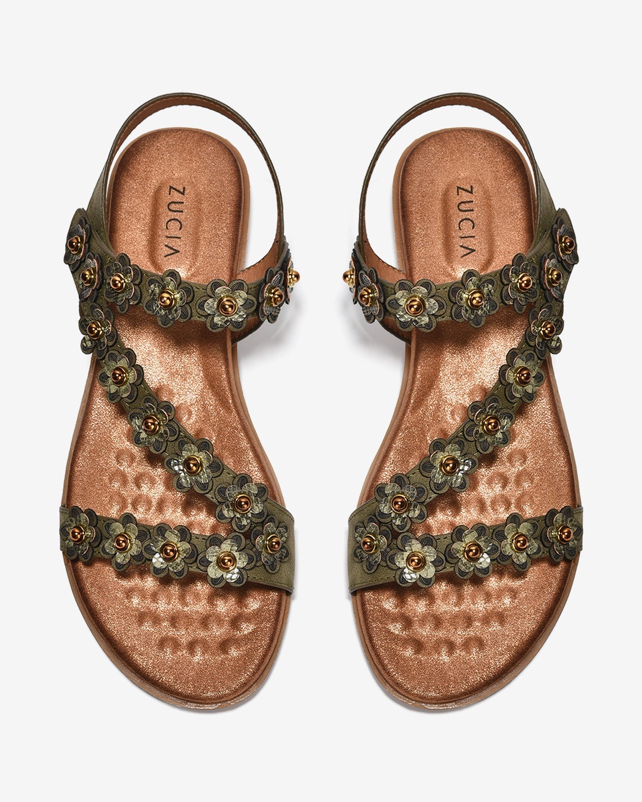 Sandal Kẹp Nữ Zucia Quai Dán Đính Hoa Nổi-SHLK7-Rêu Color1