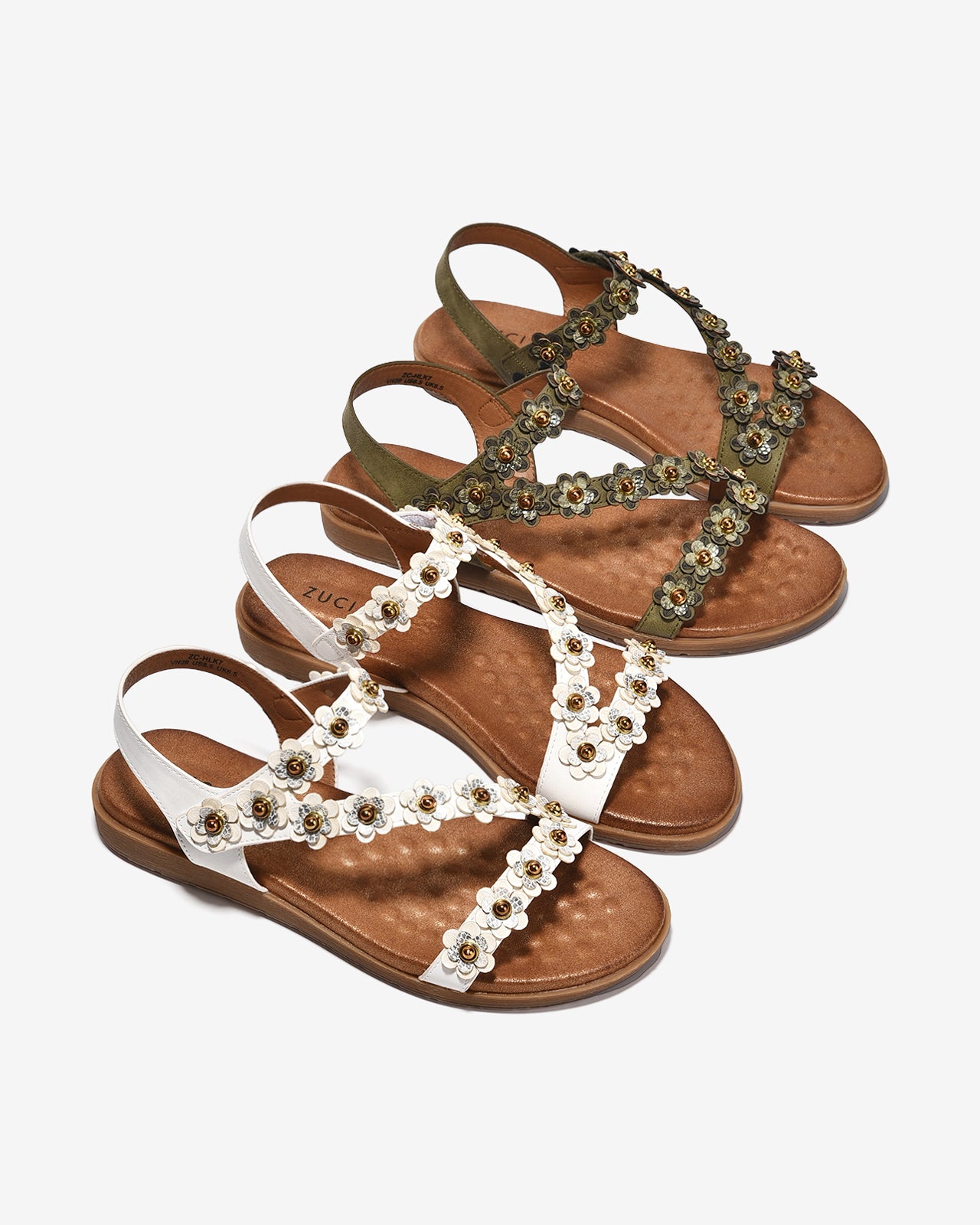 Sandal Kẹp Nữ Zucia Quai Dán Đính Hoa Nổi-SHLK7-Rêu Color1