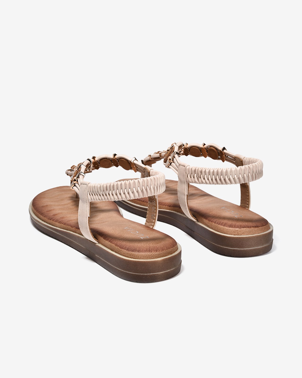 Sandal Kẹp Nữ Zucia Đính Charm Kim Loại Phối Hạt-SHLK8-Kem Color1