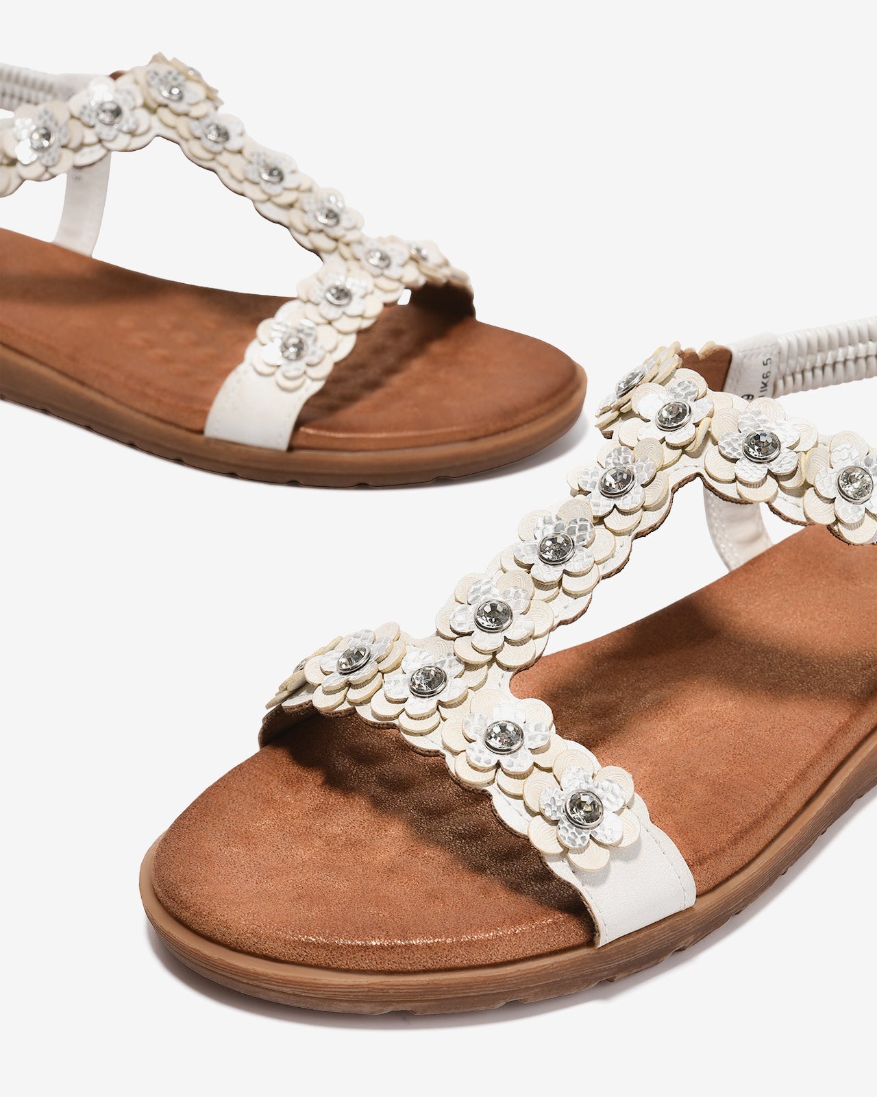 Sandal Kẹp Nữ Zucia Quai T-Strap Đính Hoa-SHLK9-Kem Color1