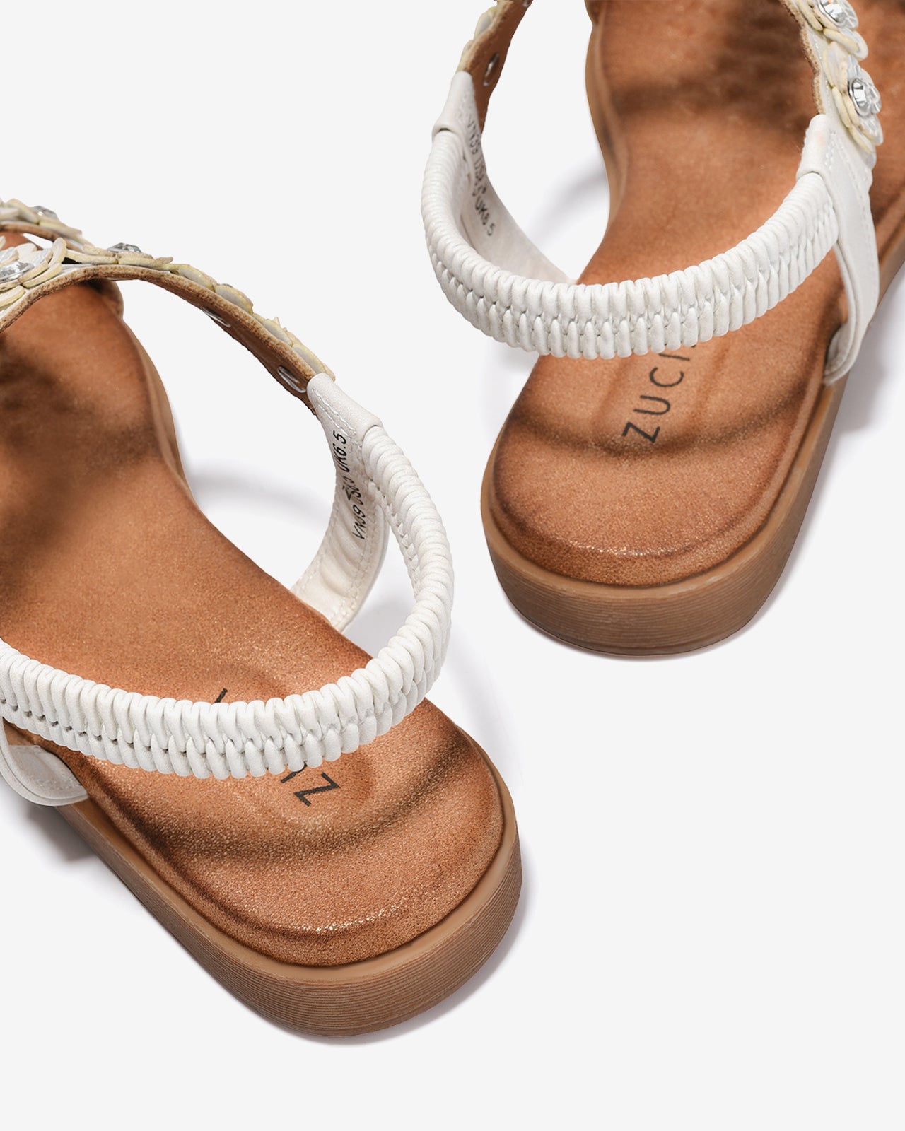 Sandal Kẹp Nữ Zucia Quai T-Strap Đính Hoa-SHLK9-Kem Color1