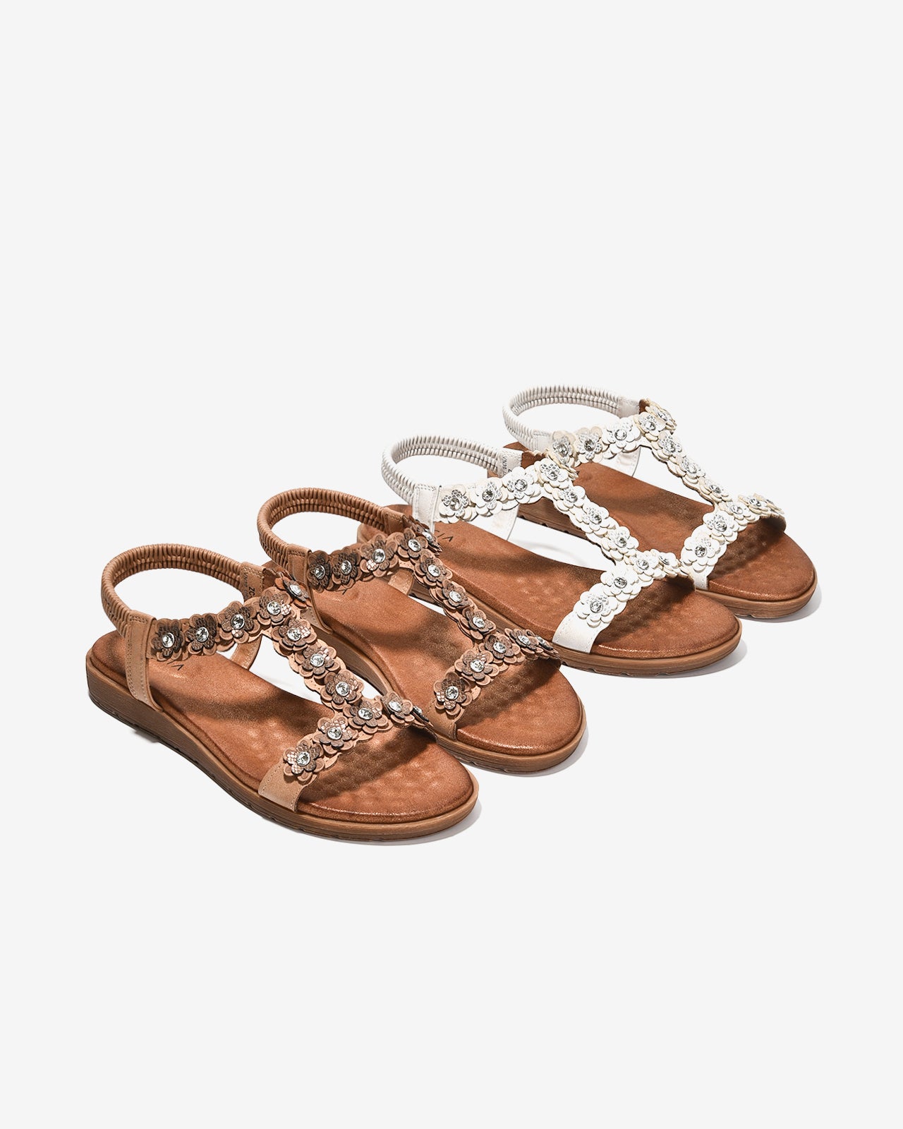 Sandal Kẹp Nữ Zucia Quai T-Strap Đính Hoa-SHLK9-Kem Color1