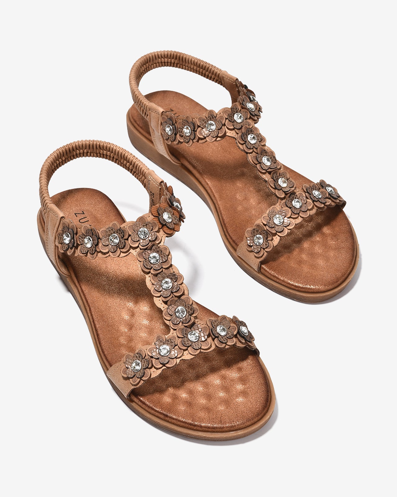 Sandal Kẹp Nữ Zucia Quai T-Strap Đính Hoa-SHLK9-Nâu Color1