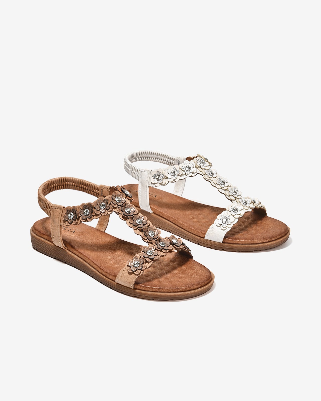 Sandal Kẹp Nữ Zucia Quai T-Strap Đính Hoa-SHLK9-Nâu Color1