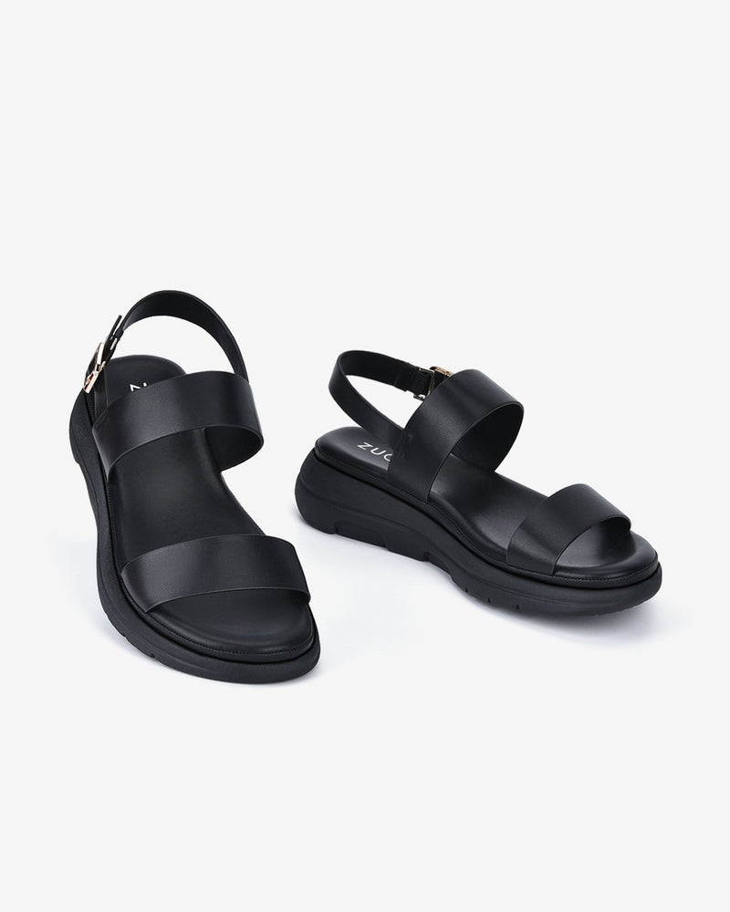 Giày Sandal Nữ Zucia Đế Bằng Quai Ngang Trơn-SRX66-Đen Color3