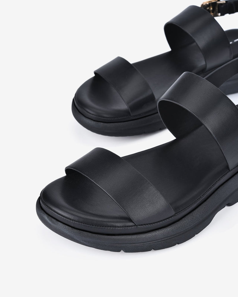 Giày Sandal Nữ Zucia Đế Bằng Quai Ngang Trơn-SRX66-Đen Color1