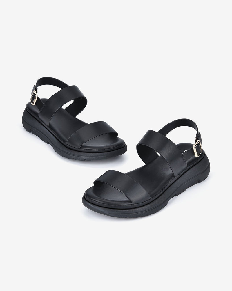 Giày Sandal Nữ Zucia Đế Bằng Quai Ngang Trơn-SRX66-Đen Color1