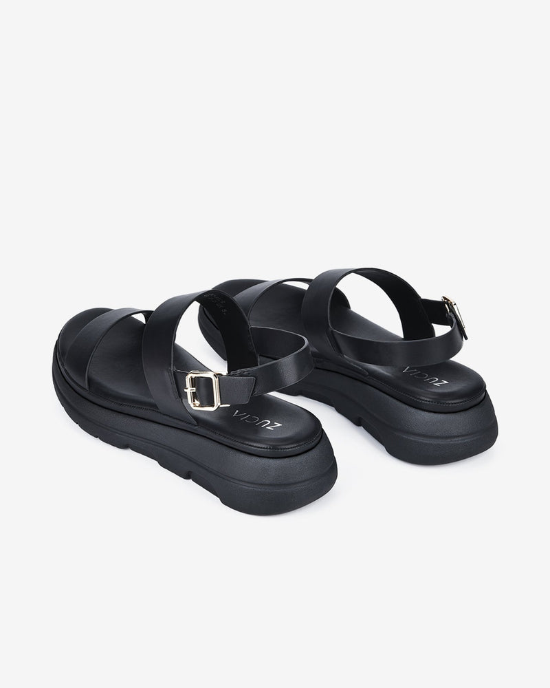 Giày Sandal Nữ Zucia Đế Bằng Quai Ngang Trơn-SRX66-Đen Color1